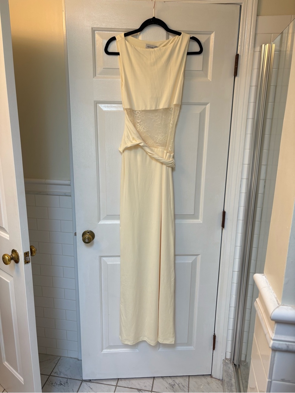 Peppermayo yellow Maxi Dress with Lace Side Panel